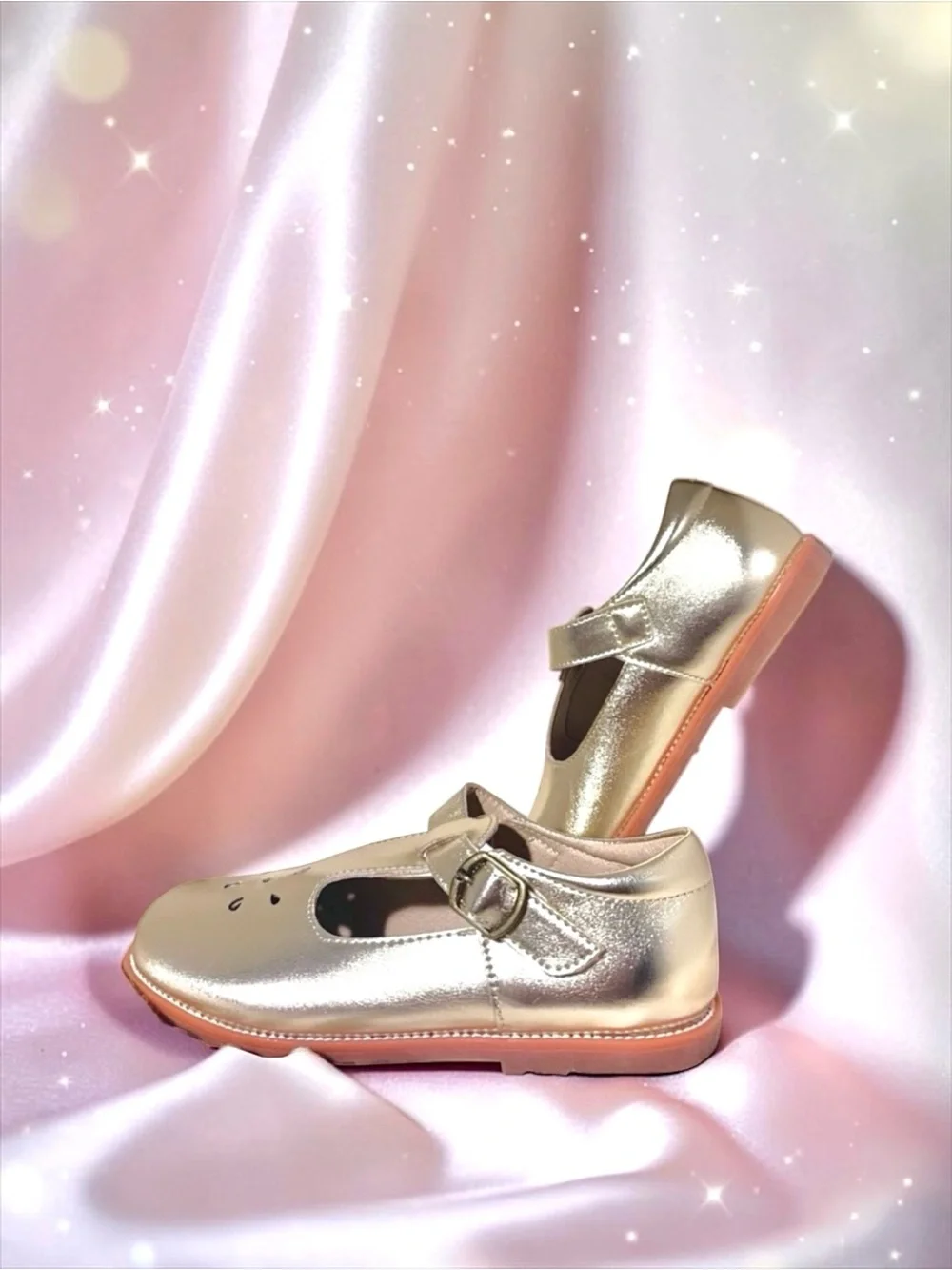 NWOT Felix & Flora Gold T‑Bar Mary Jane Flats ✨ Girls 13 Special Occasion
